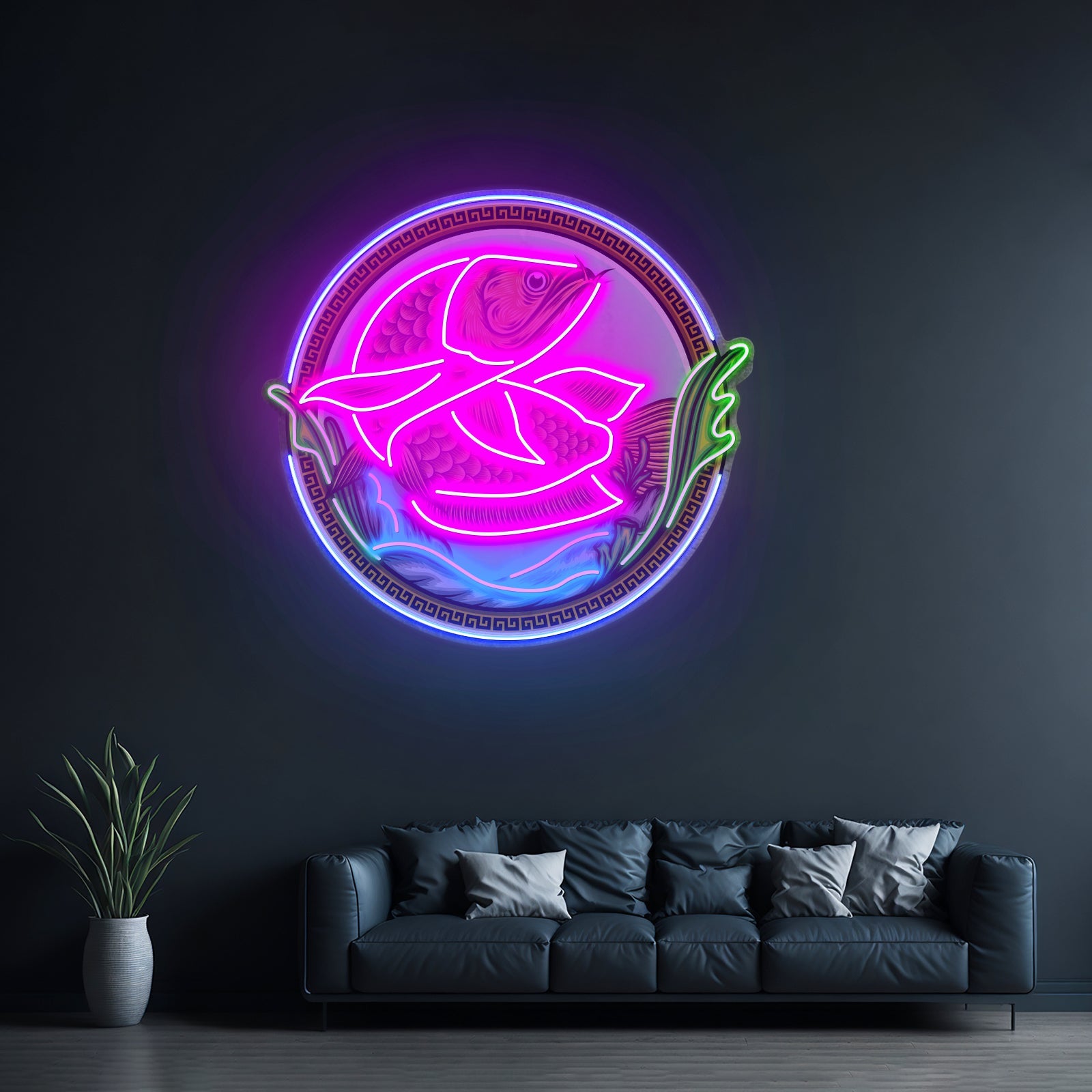 Goldfish In Round Frame Led Neon Sign Light Custom Led Signs - Shineneon