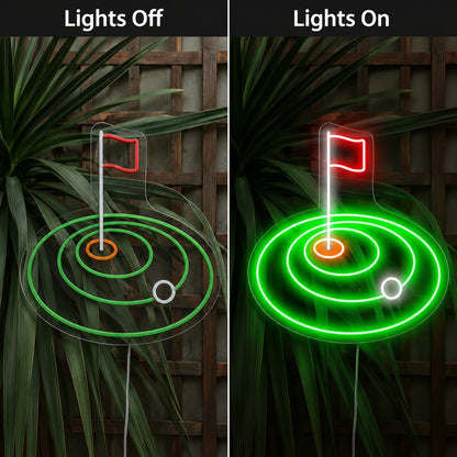 Golf Hole Flag Neon Sign LED Neon Sign day and night comparison