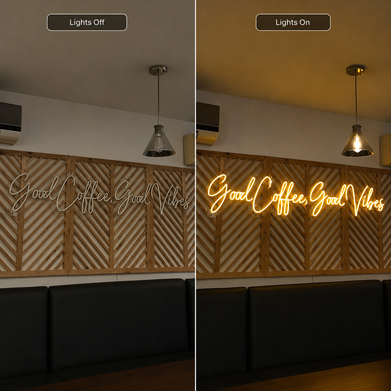 Good Coffee Good Vibes LED Neon Sign - 06 Day Night Comparison