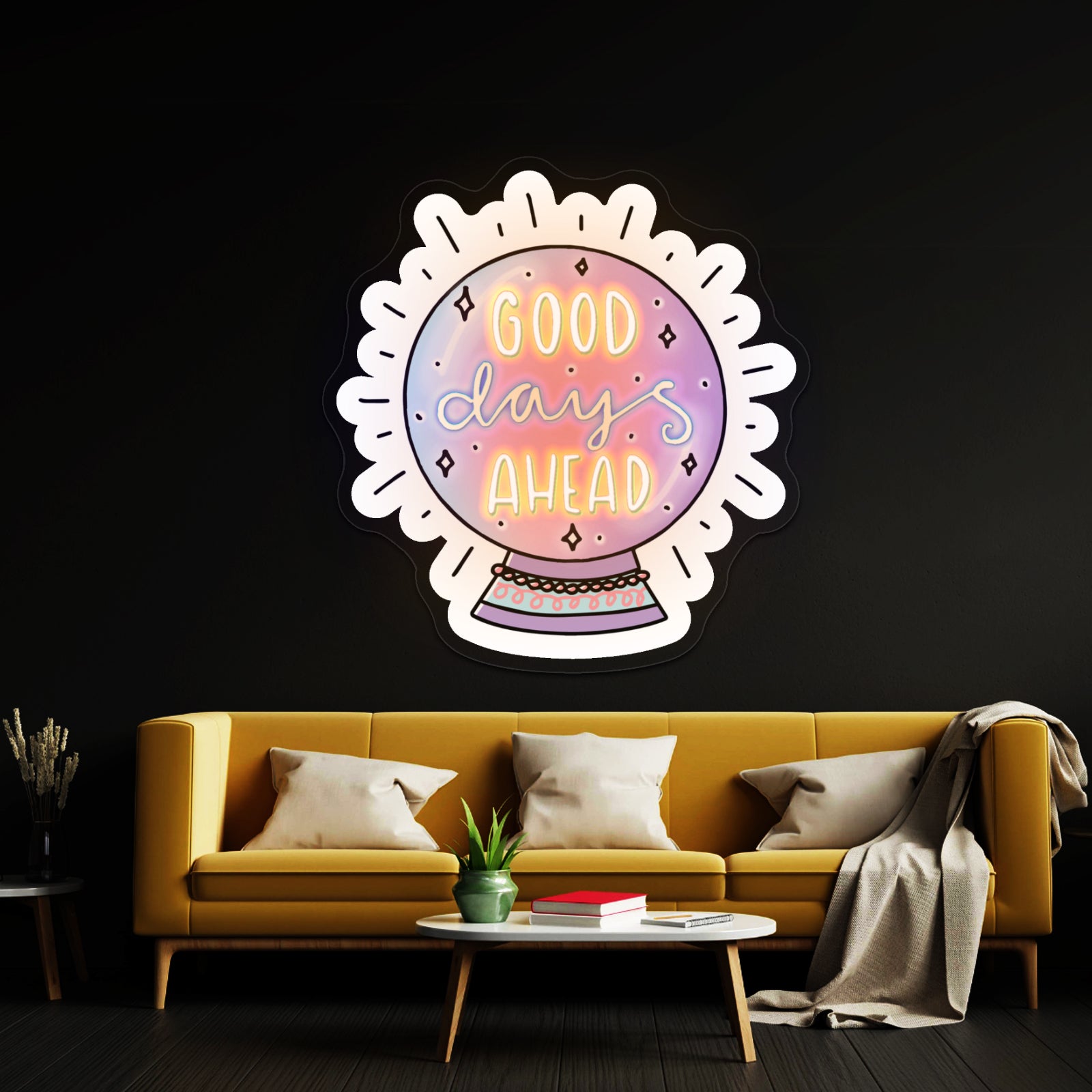 Good Days Ahead Crystal Ball Positivity Led Neon Signs Custom