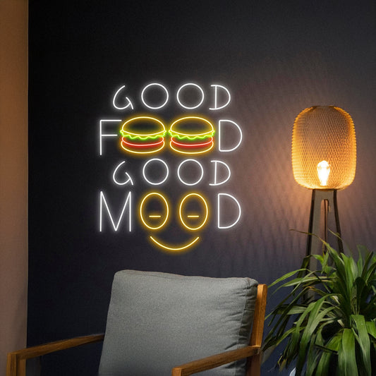 Good Food Good Mood Burger Neon Sign