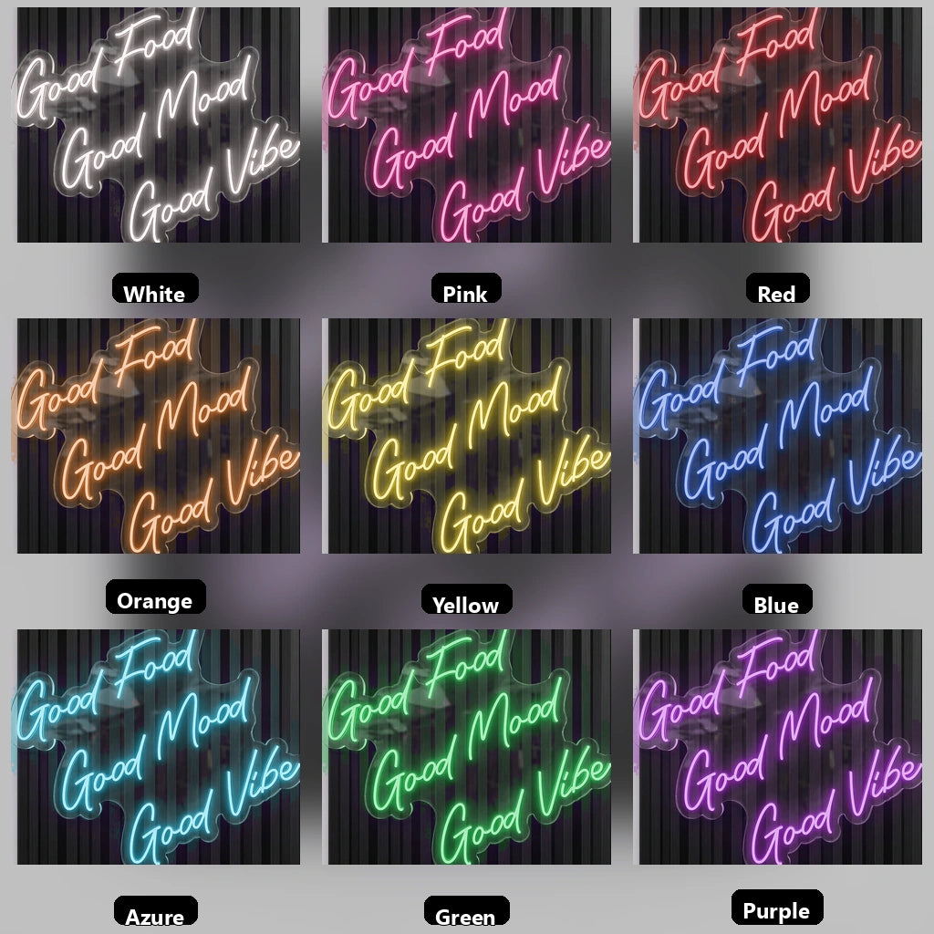 Good Food Good Mood Good Vibe Wall Decor LED Neon Sign - 05 Color Grid