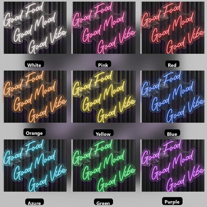Good Food Good Mood Good Vibe Wall Decor LED Neon Sign - 05 Color Grid