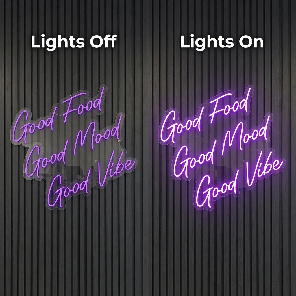 Good Food Good Mood Good Vibe Wall Decor LED Neon Sign - 06 Day Night Comparison