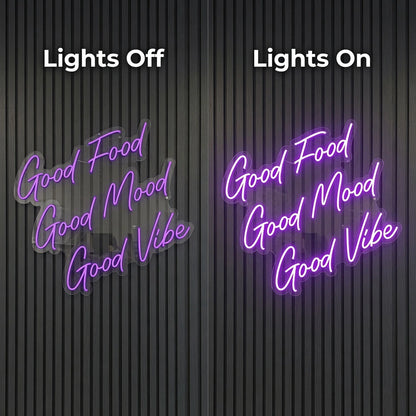 Good Food Good Mood Good Vibe Wall Decor LED Neon Sign - 06 Day Night Comparison