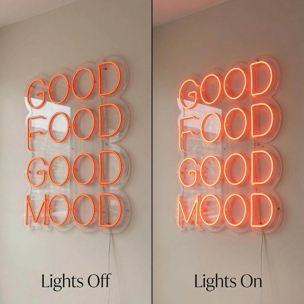Good Food Good Mood LED Neon Sign Home Decor - 06 Day Night Comparison