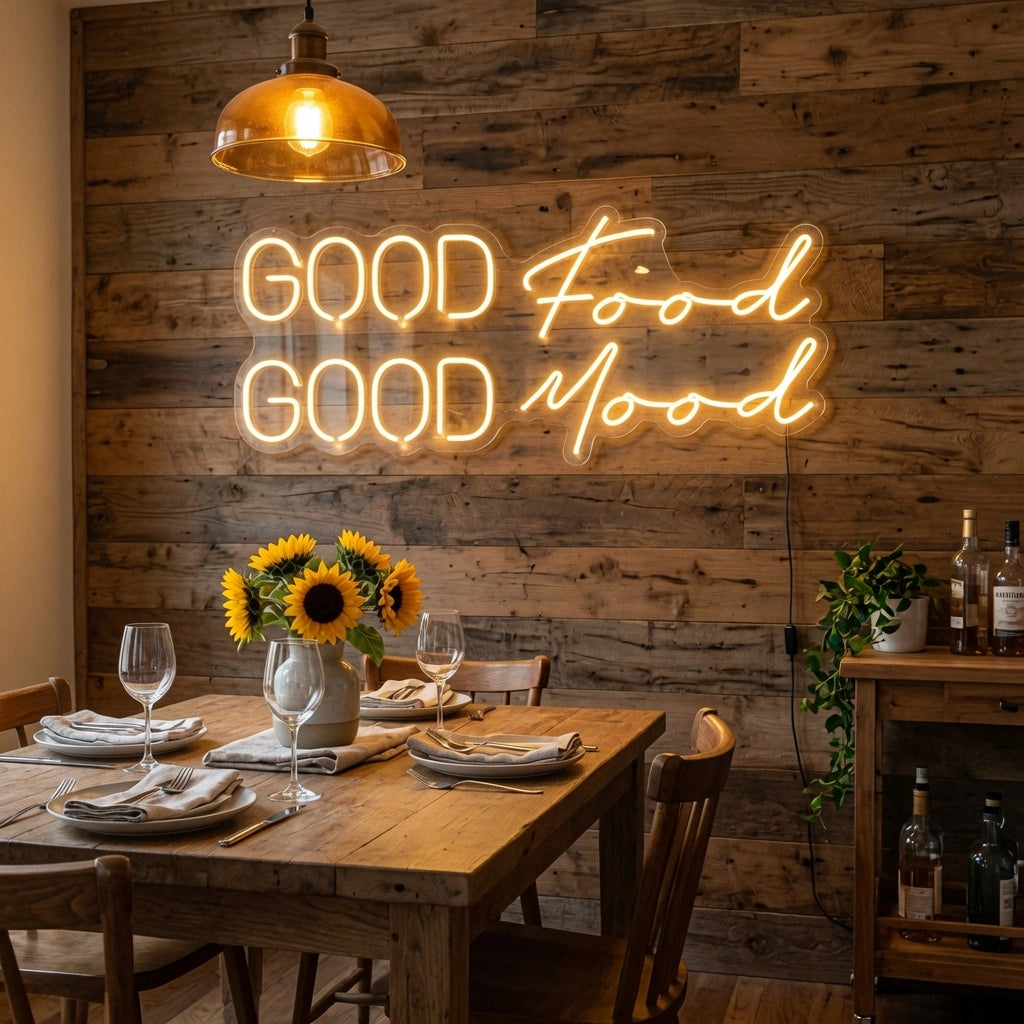 Good Food Good Mood LED Neon Sign Home Wall Art - 03 Real Lifestyle Scene