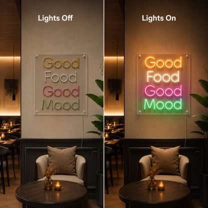 Good Food Good Mood LED Neon Sign Wall Decor - 06 Day Night Comparison