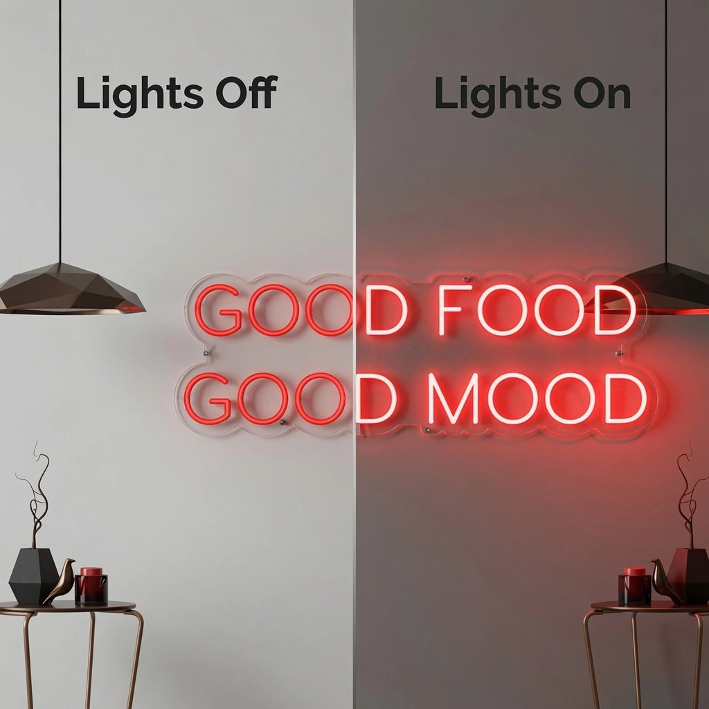 Good Food Good Mood LED Neon Sign Wall Neon Sign - 06 Day Night Comparison