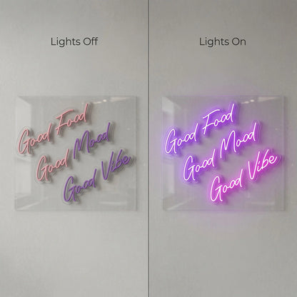 Good Food Mood Vibe LED Neon Sign - 06 Day Night Comparison