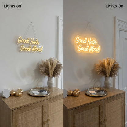 Good Hair Good Mood LED Neon Sign - 06 Day Night Comparison