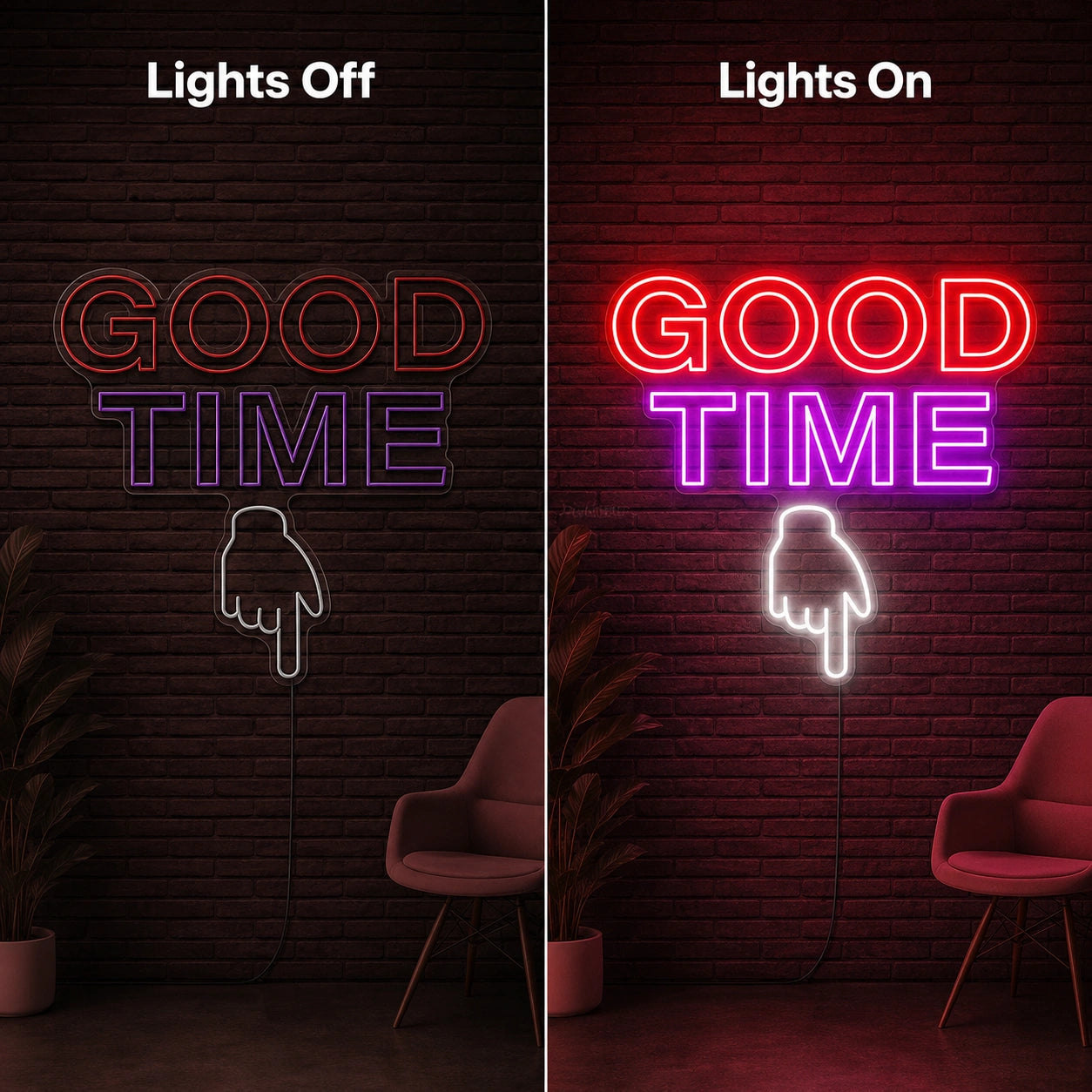 Good Time Pointing Hand LED Neon Sign main product image