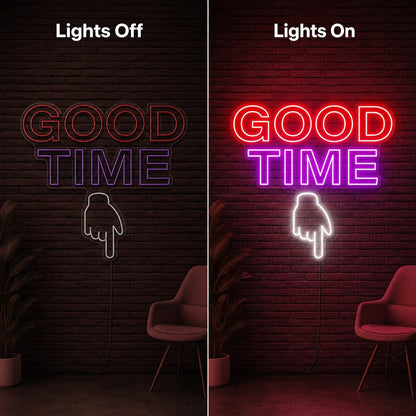 Good Time Pointing Hand LED Neon Sign - Shineneon