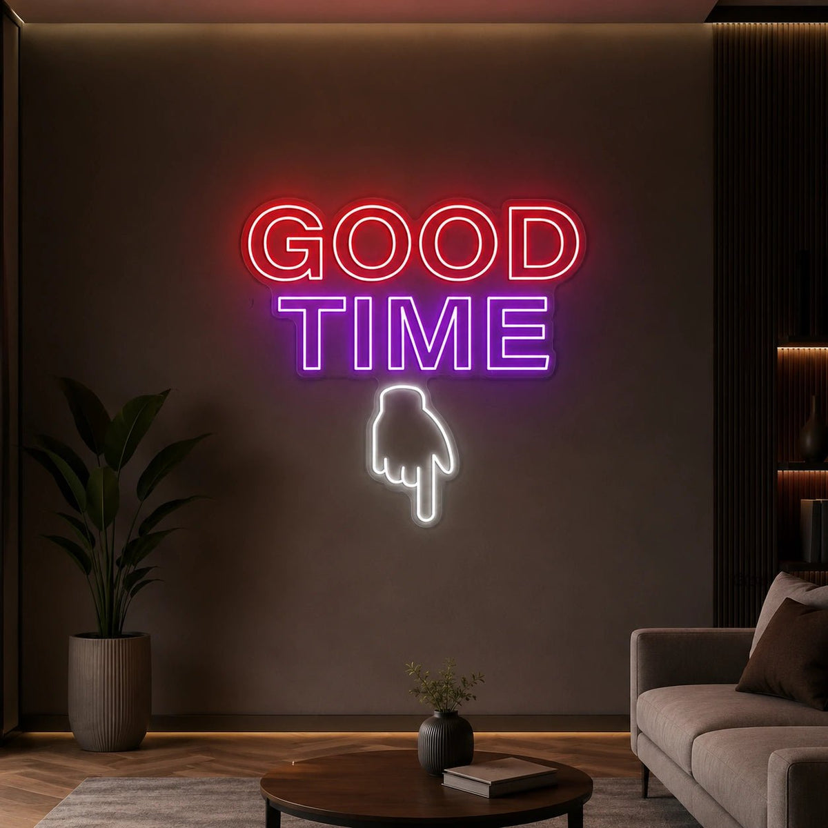 Good Time Pointing Hand LED Neon Sign - Shineneon