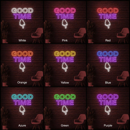 Good Time Pointing Hand LED Neon Sign - Shineneon