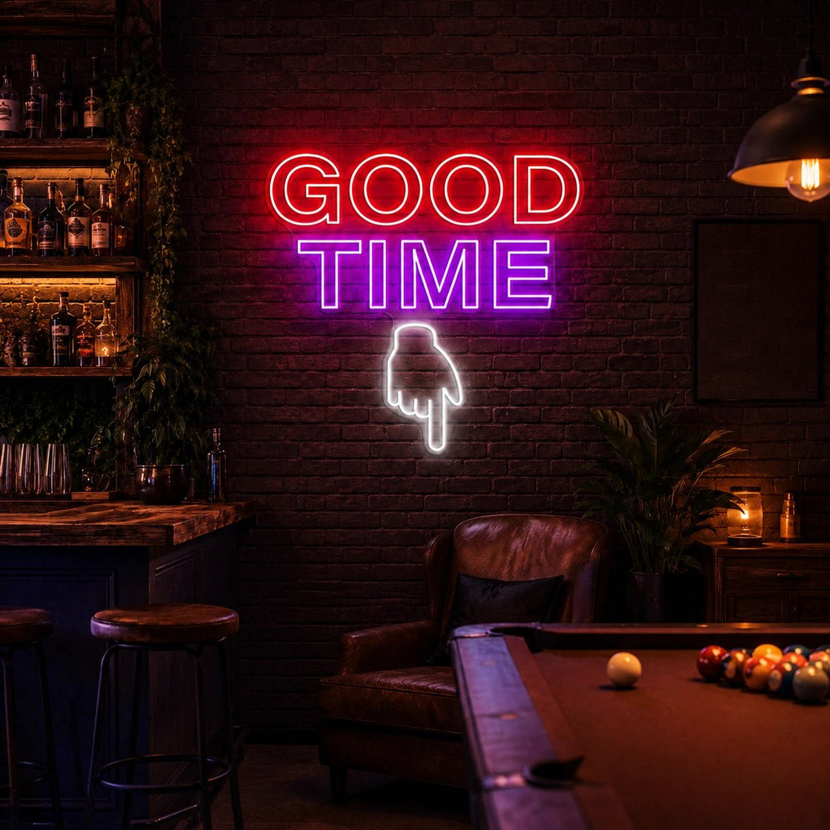 Good Time Pointing Hand LED Neon Sign - Shineneon