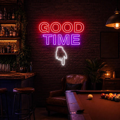 Good Time Pointing Hand LED Neon Sign - Shineneon