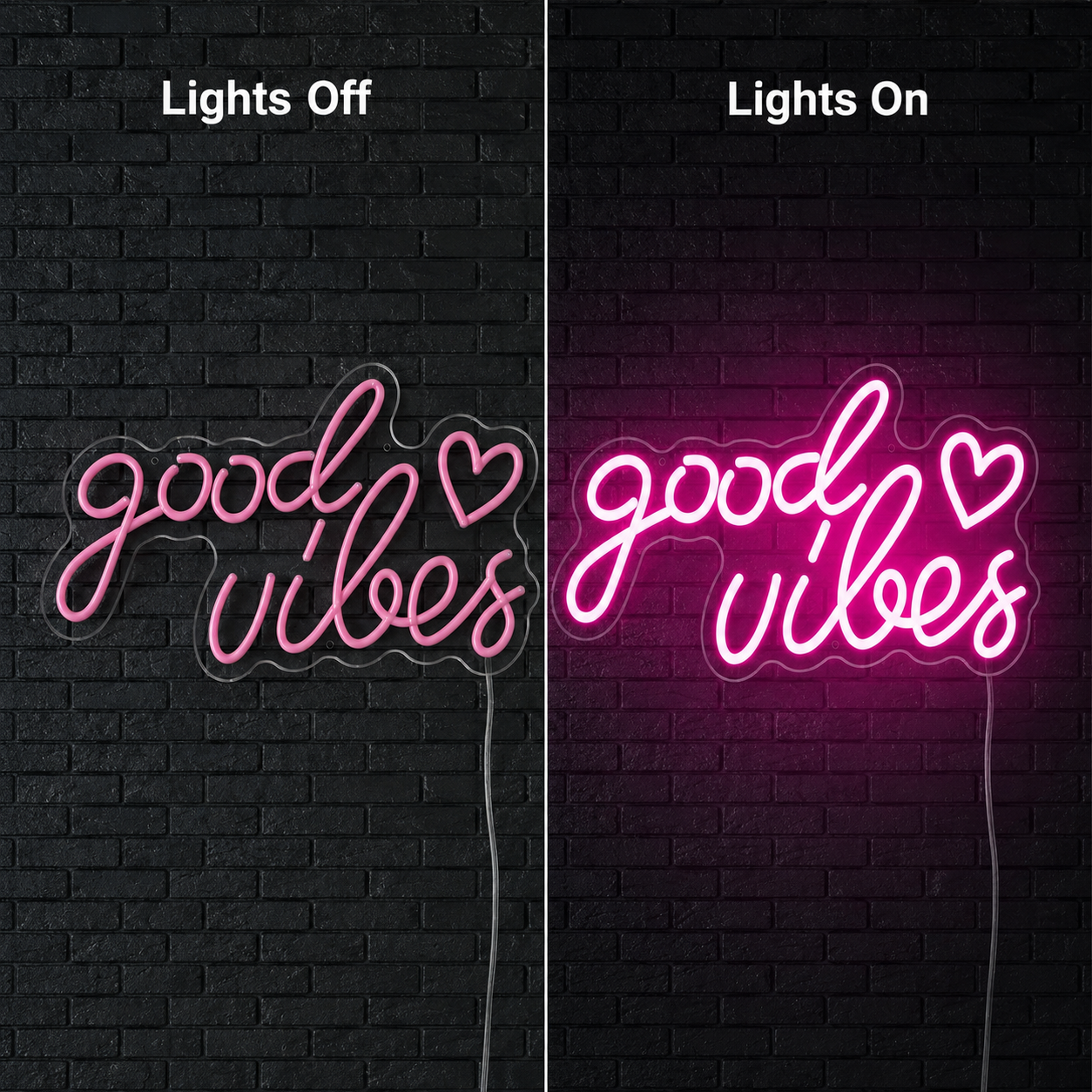 Good Vibes Aesthetic Room Decor LED Neon Sign - 06 Day Night Comparison