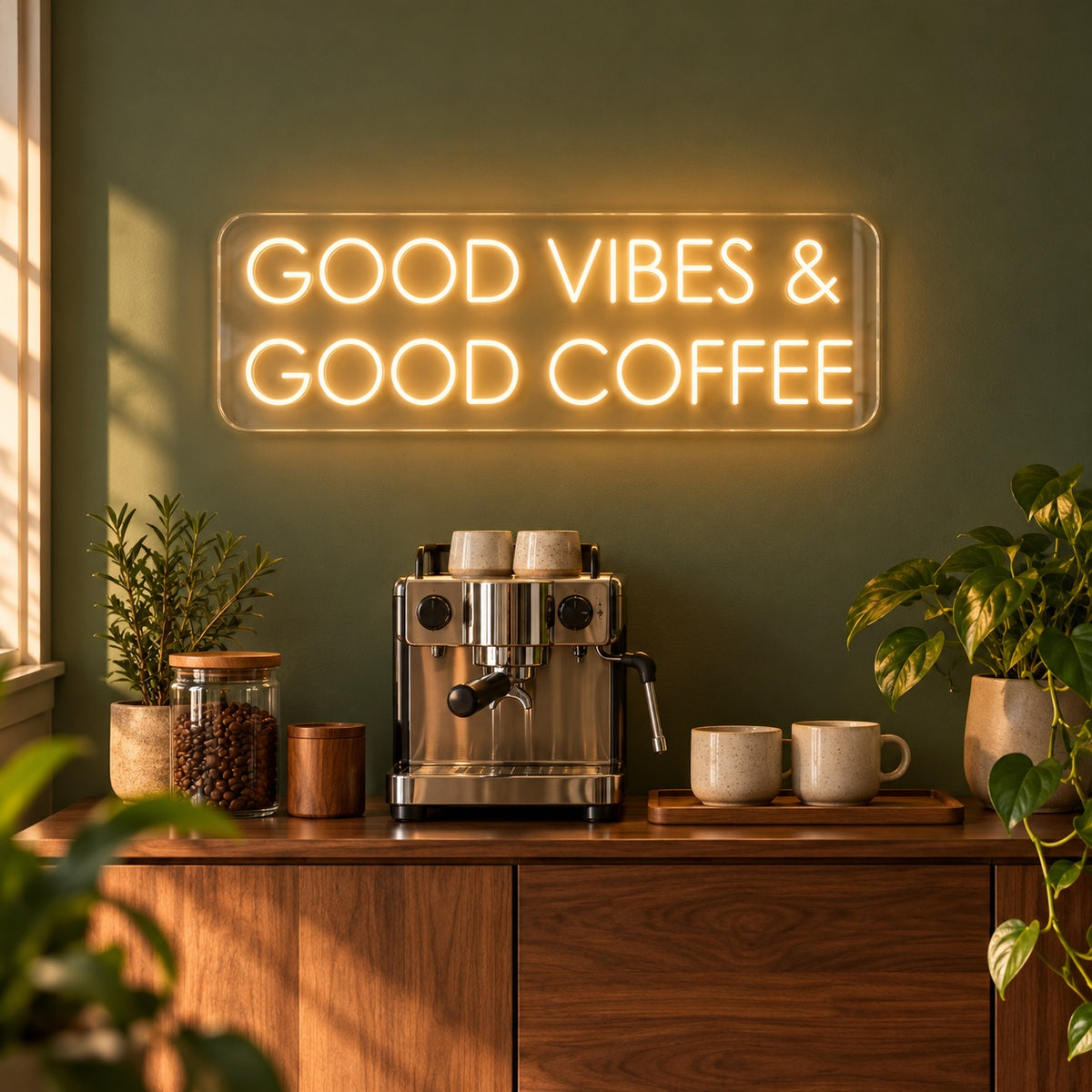 Good Vibes & Good Coffee LED Neon Sign - advertising view