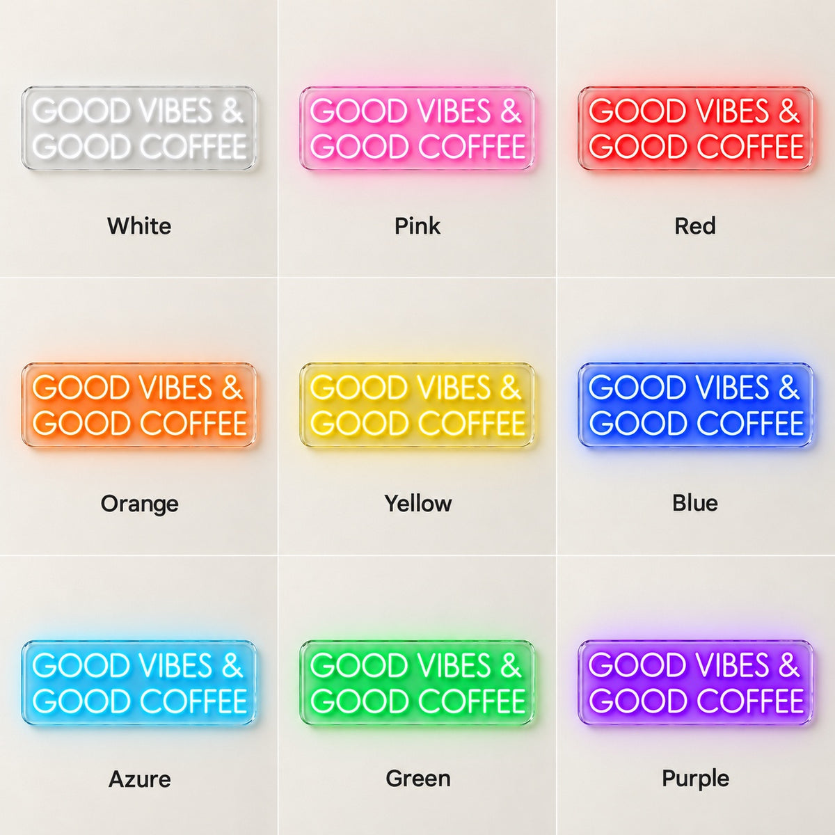 Good Vibes & Good Coffee LED Neon Sign - nine-color grid