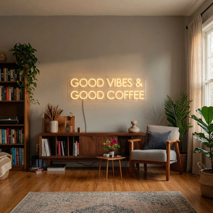 Good Vibes And Good Coffee Wall Art LED Neon Sign - 03 Real Lifestyle Scene