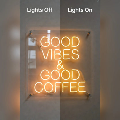 Good Vibes And Good Coffee Wall Art LED Neon Sign - 06 Day Night Comparison