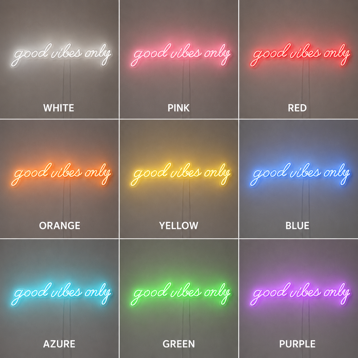 Good Vibes Cursive Room Decor LED Neon Sign - 05 Color Grid