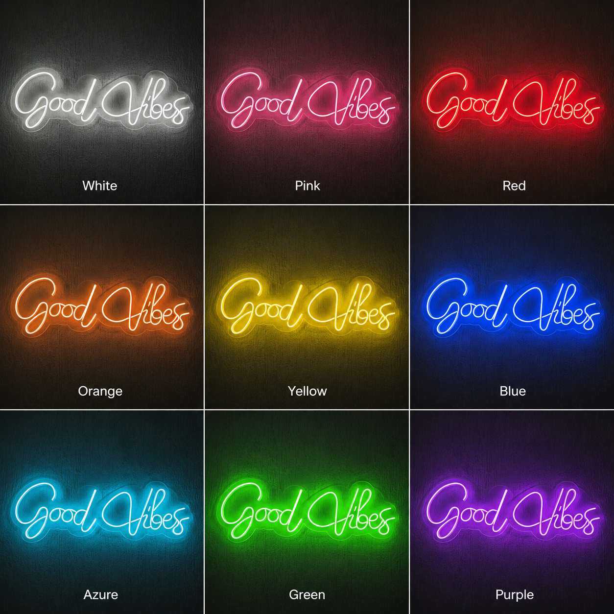 Good Vibes Cursive Wall Art LED Neon Sign - 05 Color Grid