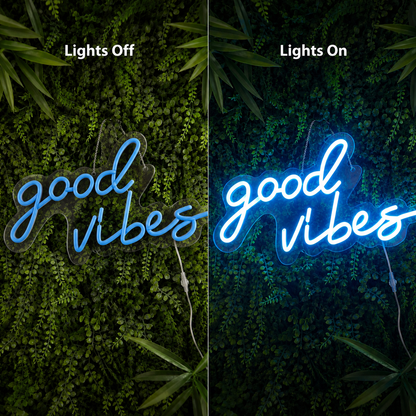 Good Vibes Cursive Wall Decor LED Neon Sign - 06 Day Night Comparison