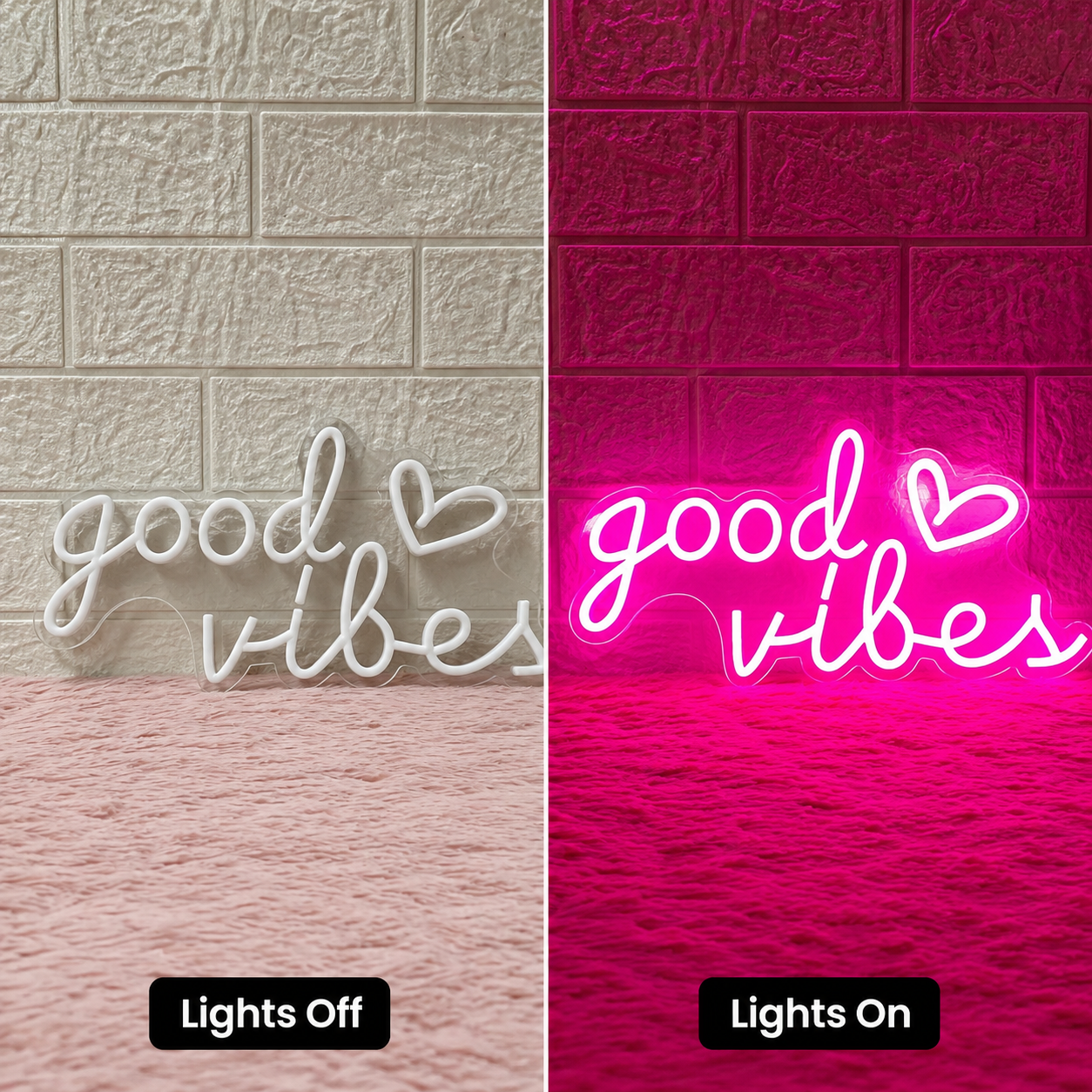Good Vibes Cutout LED Neon Sign - 06 Day Night Comparison