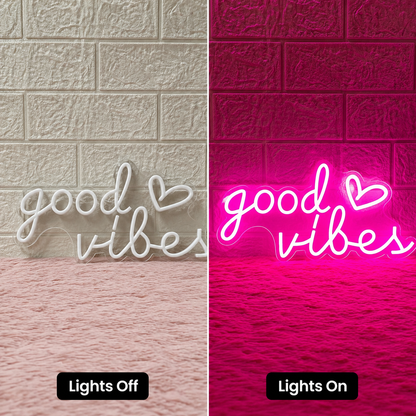 Good Vibes Cutout LED Neon Sign - 06 Day Night Comparison