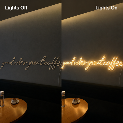 Good Vibes Great Coffee LED Neon Sign - 06 Day Night Comparison