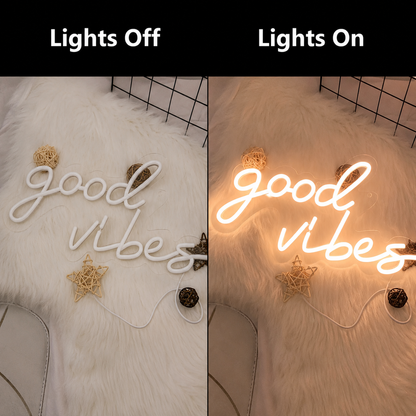 Good Vibes Handwritten LED Neon Sign - 06 Day Night Comparison