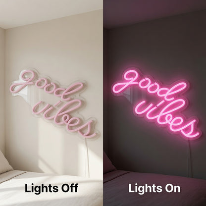 Good Vibes LED Neon Sign Bedroom Decor - 06 Day Night Comparison