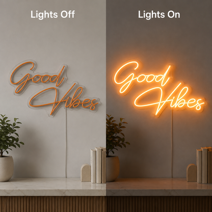 Good Vibes Living Room Decor LED Neon Sign - 06 Day Night Comparison