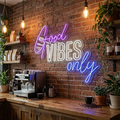 Good Vibes Only Coffee Shop Wall Decor LED Neon Sign - 03 Real Lifestyle Scene
