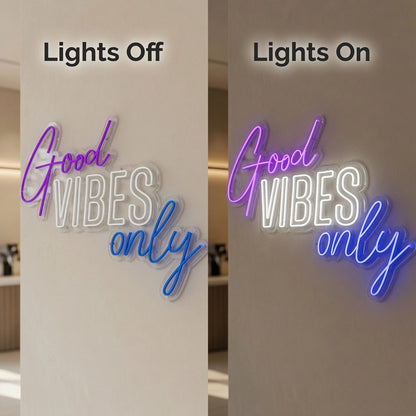 Good Vibes Only Coffee Shop Wall Decor LED Neon Sign - 06 Day Night Comparison