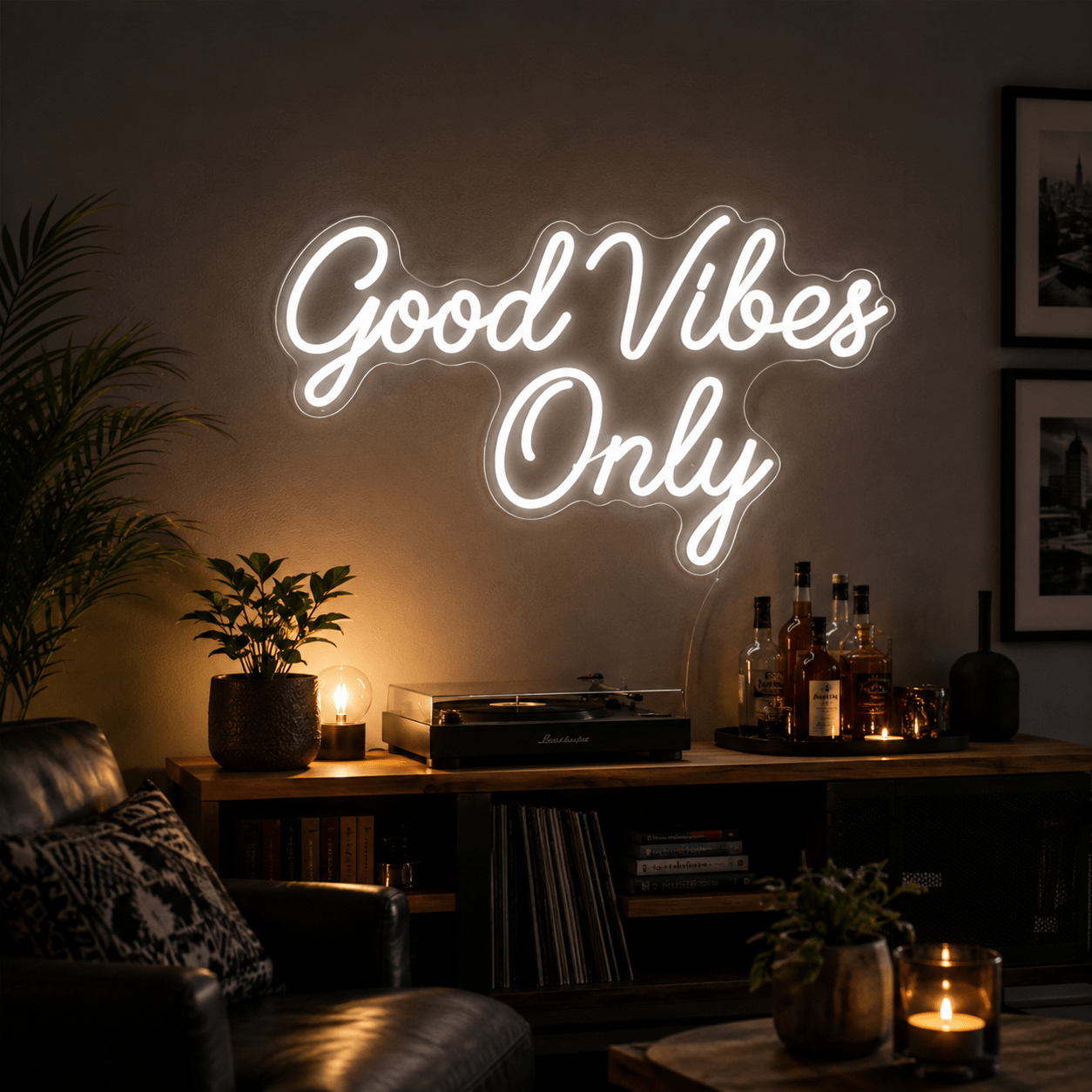 Good Vibes Only Cursive Bedroom Decor LED Neon Sign - Shineneon