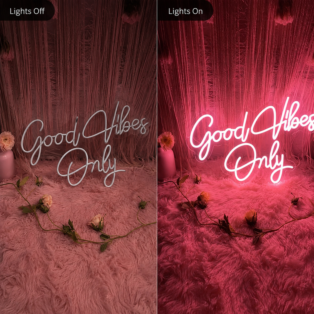 Good Vibes Only Home Decor LED Neon Sign - 06 Day Night Comparison