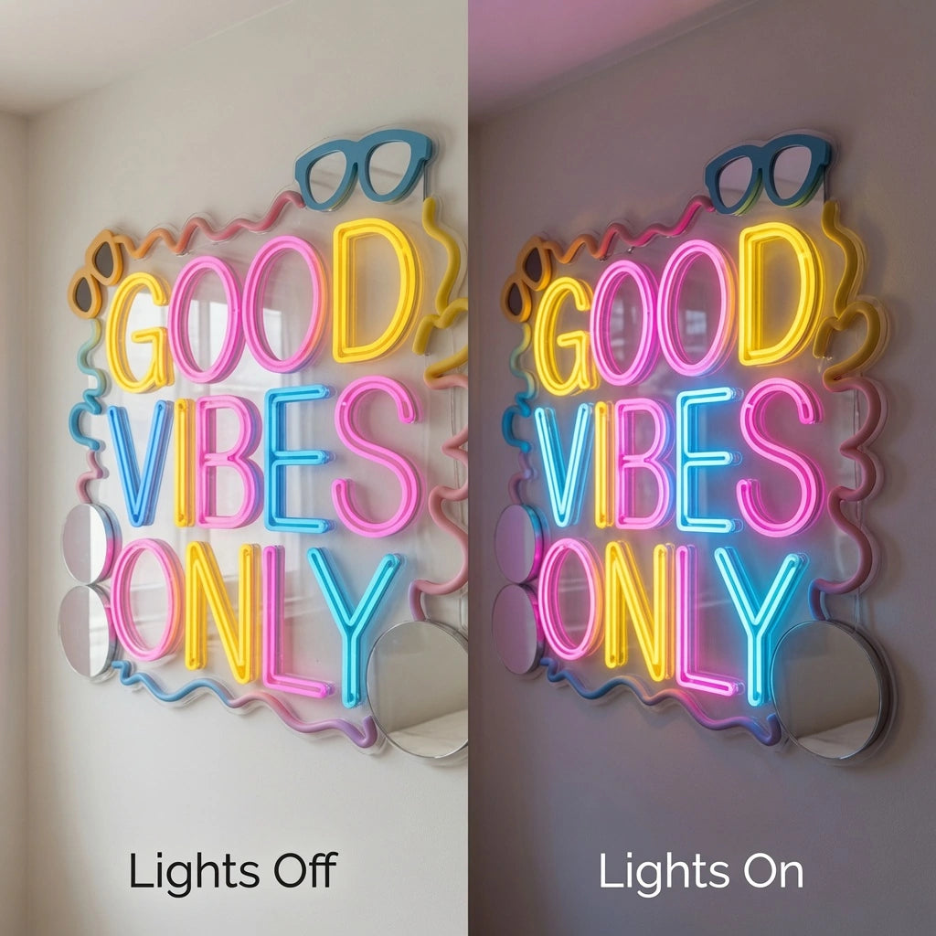 Good Vibes Only LED Neon Sign Bedroom Decor Wall Decor - 06 Day Night Comparison