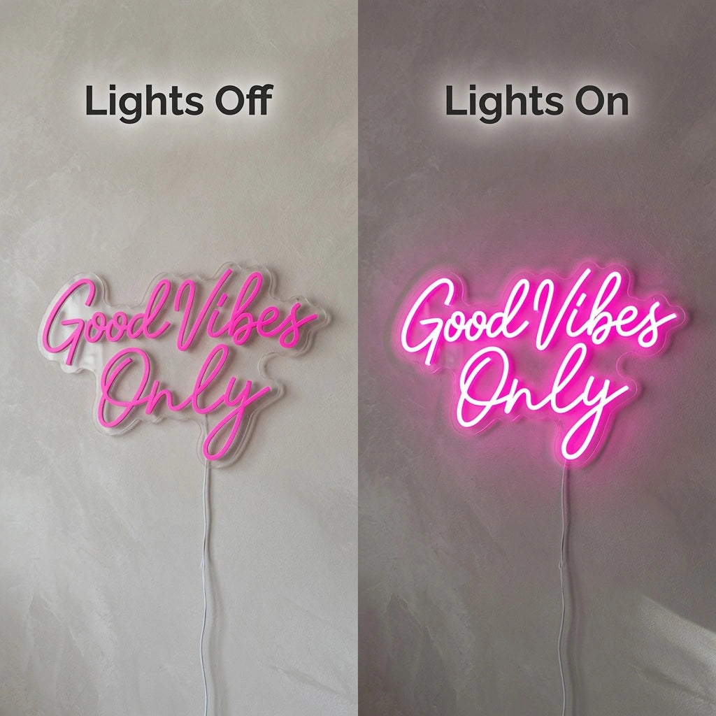 Good Vibes Only LED Neon Sign Home Decor Wall Decor - 06 Day Night Comparison