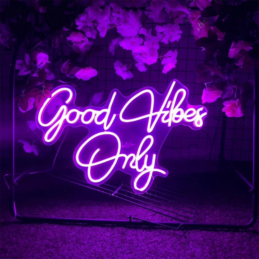 Good Vibes Only Led Neon Sign Pink-Purple Handwritten Style For Home Decor | Shineneon
