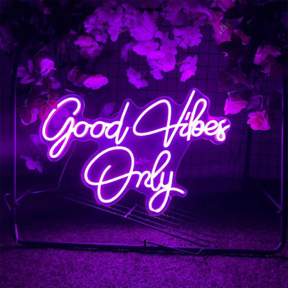 Good Vibes Only Led Neon Sign Pink-Purple Handwritten Style For Home Decor | Shineneon
