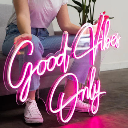 Good Vibes Only Led Neon Sign Pink-Purple Handwritten Style For Home Decor | Shineneon