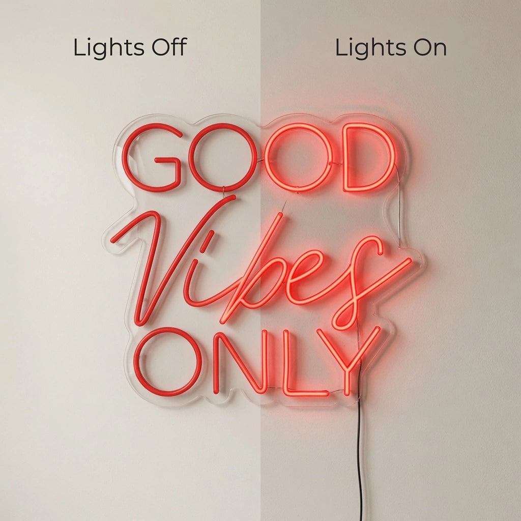 Good Vibes Only LED Neon Sign Wall Art Wall Decor - 06 Day Night Comparison