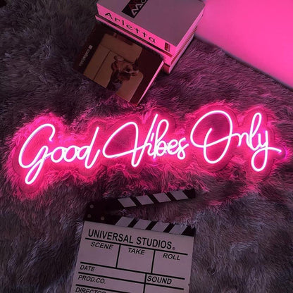 Good Vibes Only Pink Handwritten Led Neon Sign For Bedroom Studio Decor | Shineneon