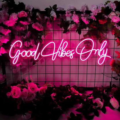 Good Vibes Only Pink Handwritten Led Neon Sign For Bedroom Studio Decor | Shineneon