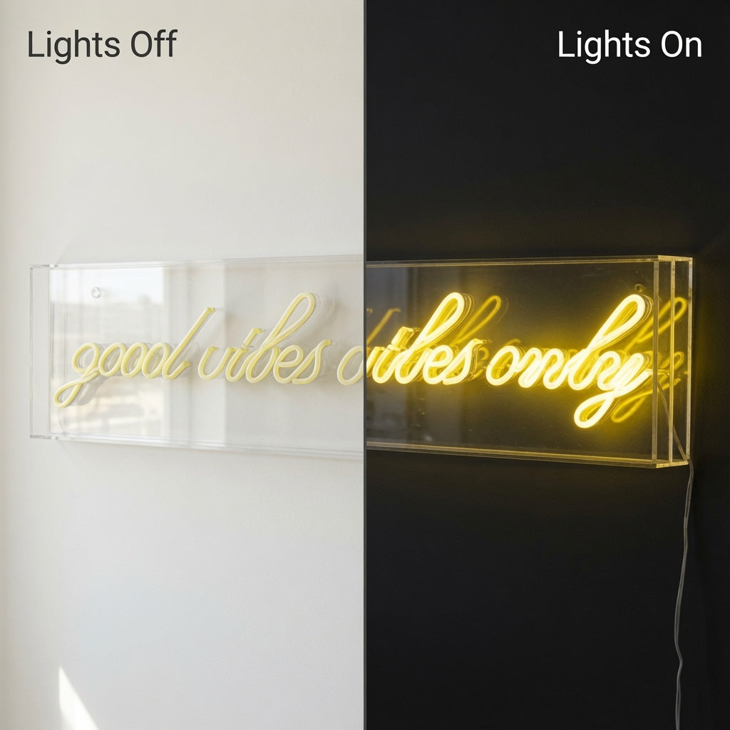 Good Vibes Only Room Wall Decor LED Neon Sign - 06 Day Night Comparison