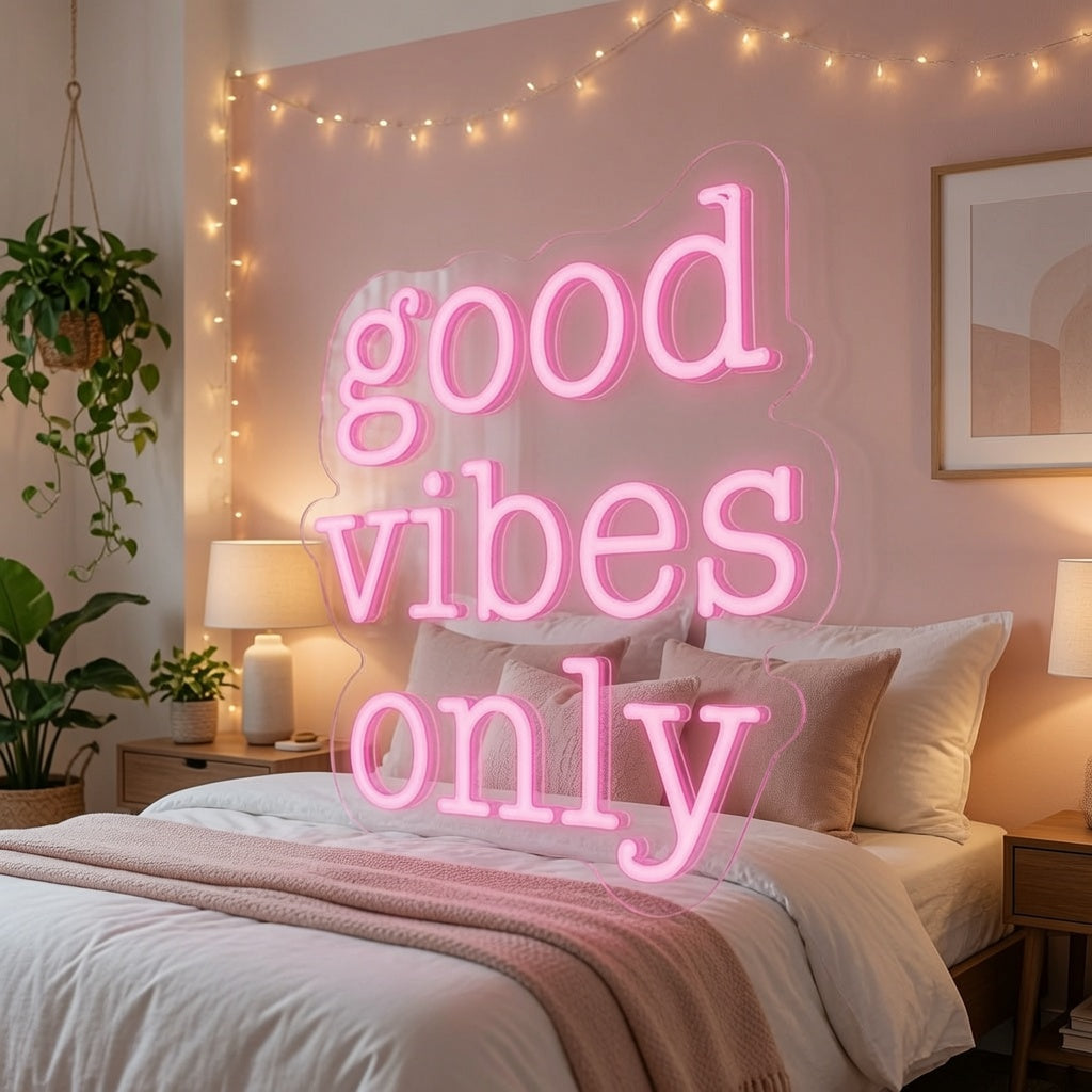 Good Vibes Only Typography Bedroom Decor LED Neon Sign - 03 Real Lifestyle Scene