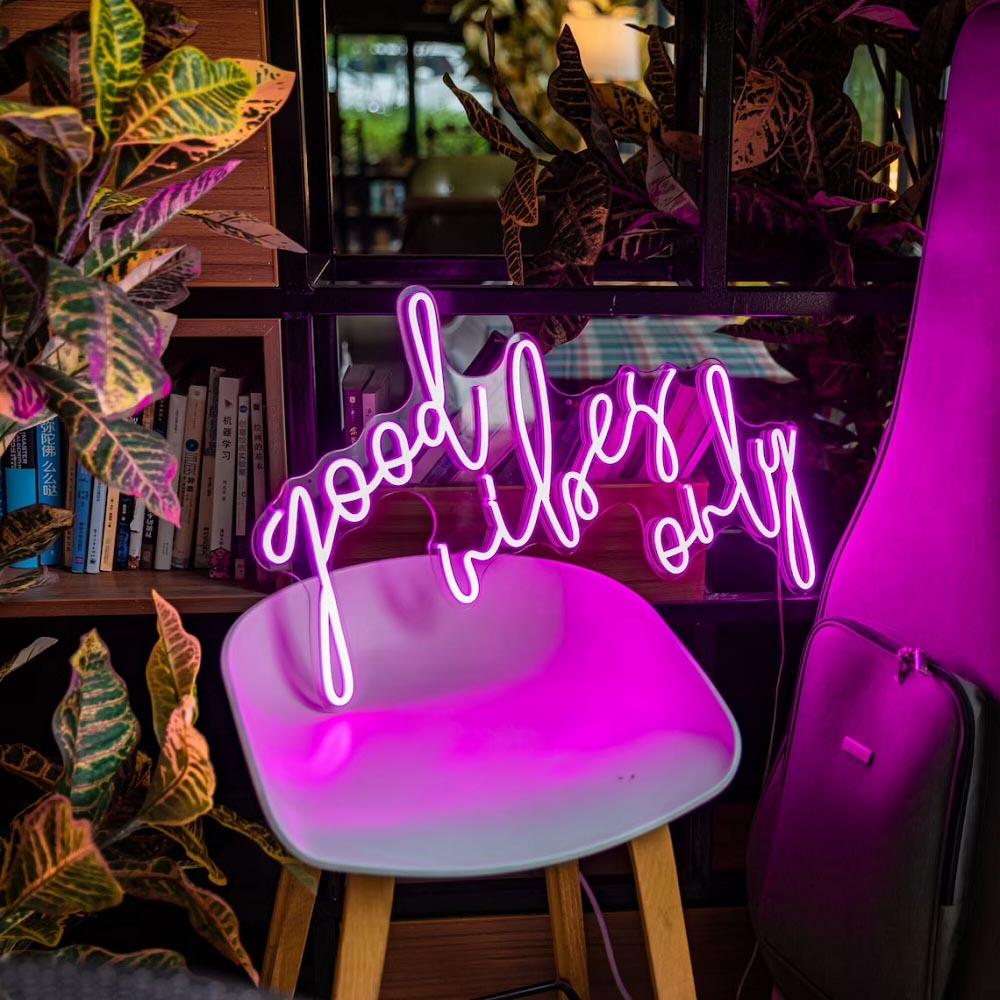 Good Vibes Only Vibrant Purple-Pink Handwritten Led Neon Sign For Home | Shineneon